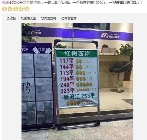 深圳豪宅挂牌价“榴莲1000万，香蕉100万” 涉事中介门店今起停业整顿一周